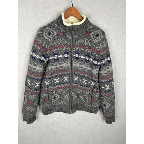 Vintage LL Bean Lambswool Sherpa Lined Sweater Jacket Mens Size S - Picture 6 of 8